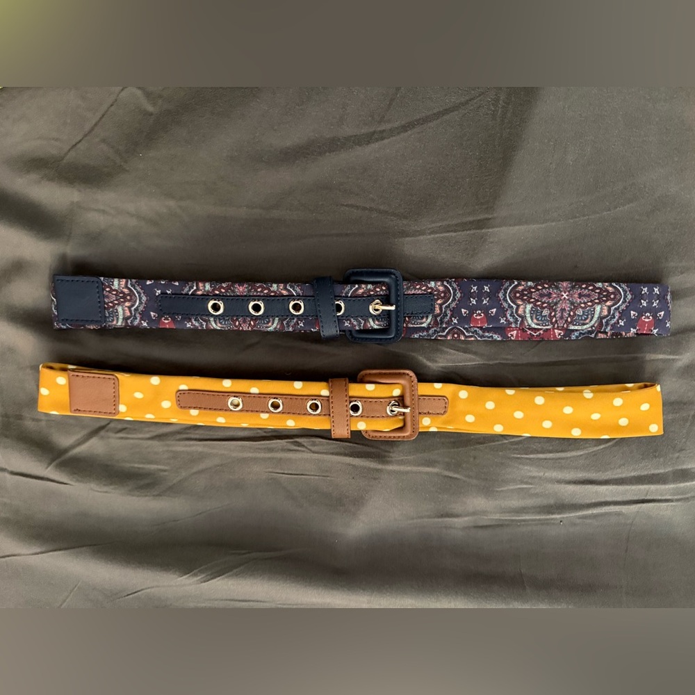 Tailbots Stylish Women's Belts Set - Navy Paisley and Yellow Polka Dot